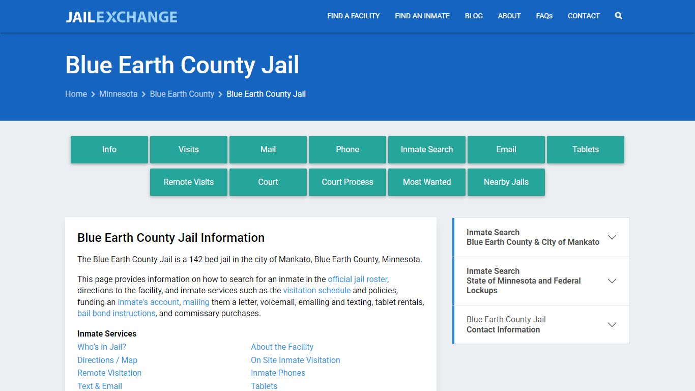 Blue Earth County Jail, MN Inmate Search, Information